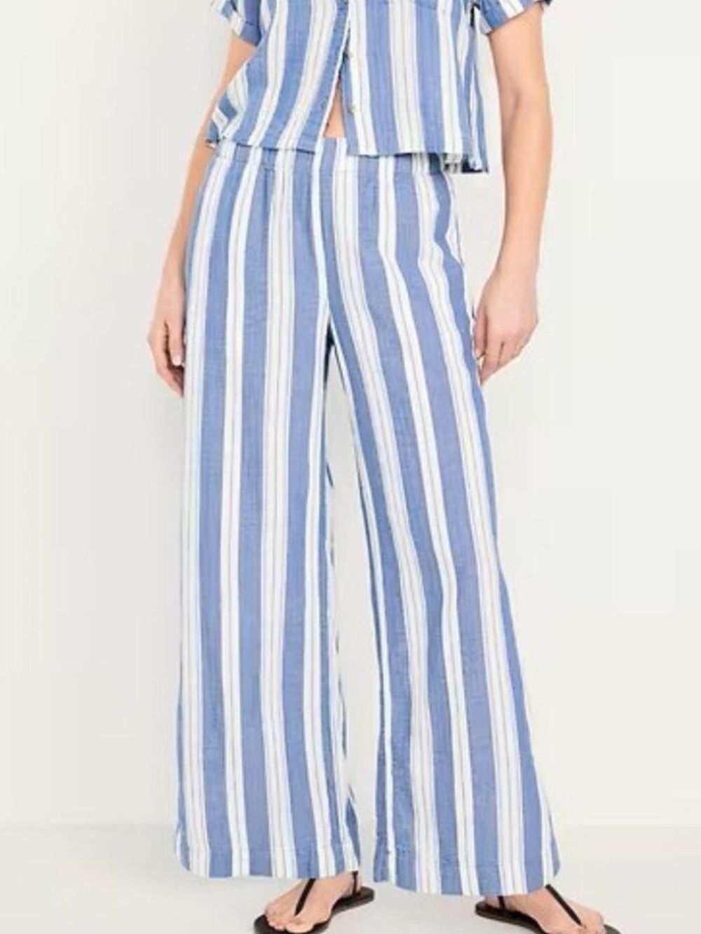 NWT Old Navy Tall High-Waisted Crinkle Gauze Wide-Leg Pants Blue Stripe
